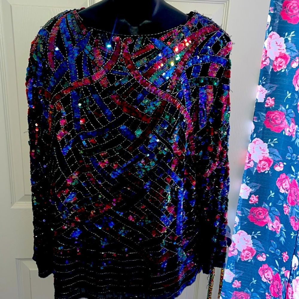 Vintage Silk Sequin Top - See measurements in description